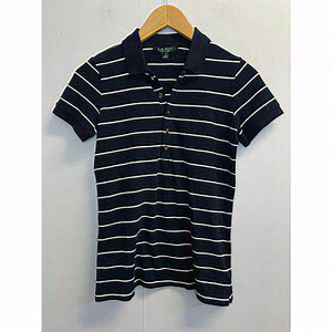 Lauren Ralph Lauren Womens Size S Polo Shirt Navy Gold Logo Buttons Short Sleeve